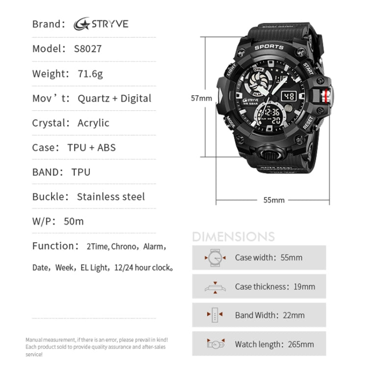 STRYVE S8027 Sports Multifunctional Luminous Dual Display Chronograph Student Watch(Translucent Green) - Leather Strap Watches by STRYVE | Online Shopping South Africa | PMC Jewellery