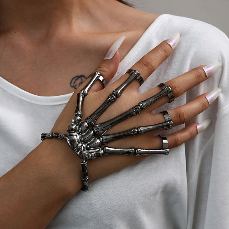 Punk Skull Hand Bone Five Finger Ring Adjustable Integrated Chain(SKU5877 Black) - Rings by PMC Jewellery | Online Shopping South Africa | PMC Jewellery