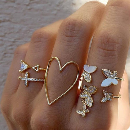 5pcs/set Cross Triangle Heart Hollow Butterfly Knuckle Ring(SKU5217) - Rings by PMC Jewellery | Online Shopping South Africa | PMC Jewellery