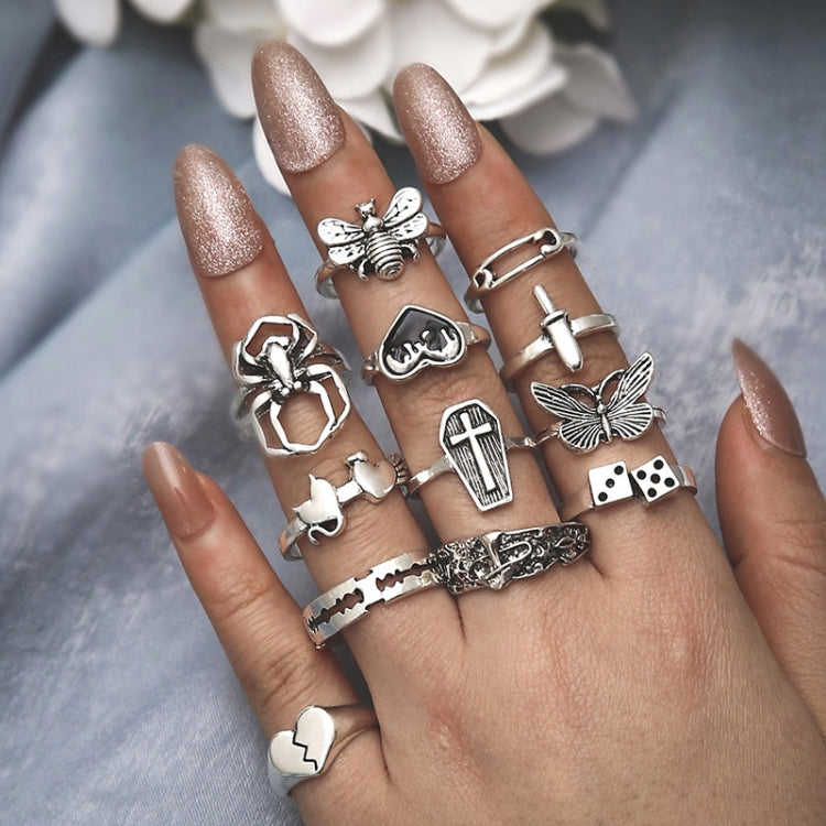 12pcs/set Heart Cross Butterfly Mushroom Spider Open Ring(SKU6015) - Rings by PMC Jewellery | Online Shopping South Africa | PMC Jewellery