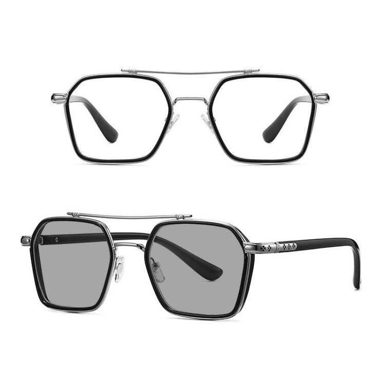 Double-beam Polarized Variable Color Eyeglasses Non-degree Flat Glasses, Lens: Change Grey(Black Silver Frame) - Plain Glass Spectacles by PMC Jewellery | Online Shopping South Africa | PMC Jewellery