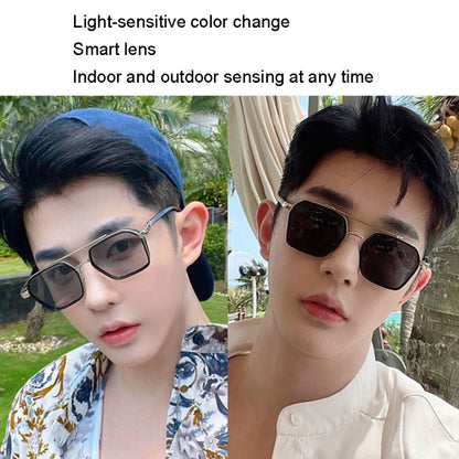 A5 Double Beam Polarized Color Changing Myopic Glasses, Lens: -250 Degrees Gray Change Grey(Transparent Silver Frame) - Plain Glass Spectacles by PMC Jewellery | Online Shopping South Africa | PMC Jewellery