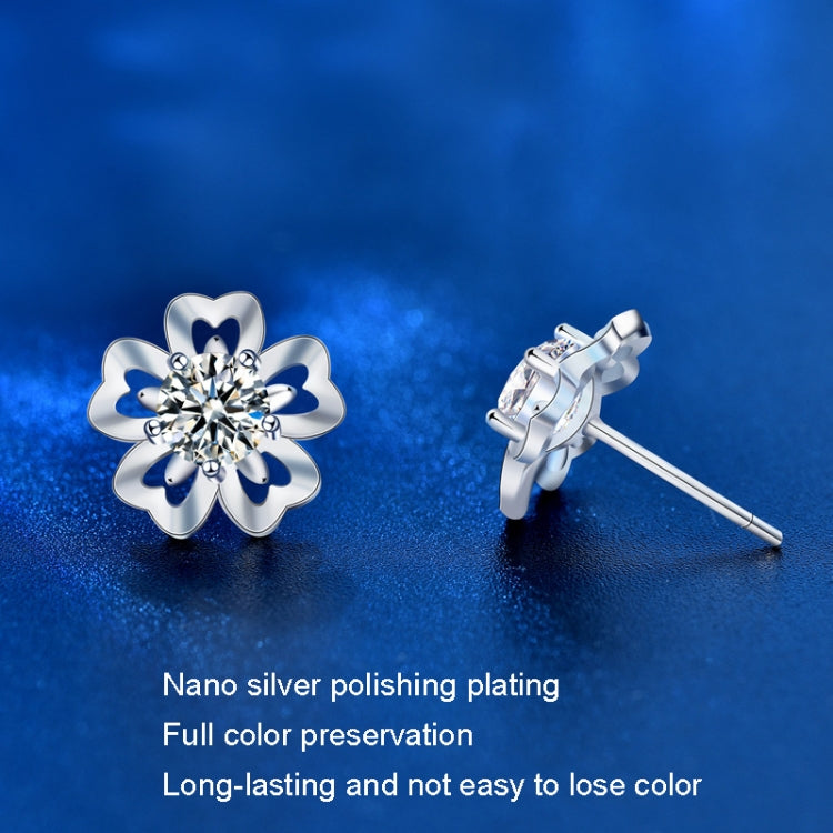 XEA011 Sakura Earrings 925 Silver Needle Flower Earrings(50 Points Mosan Diamond White Gold) - Stud Earrings & Earrings by PMC Jewellery | Online Shopping South Africa | PMC Jewellery