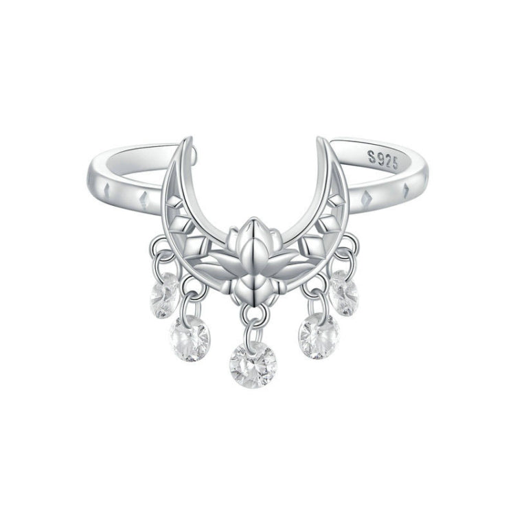 SCR955-E S925 Sterling Silver Moon Lotus Ring - Rings by PMC Jewellery | Online Shopping South Africa | PMC Jewellery