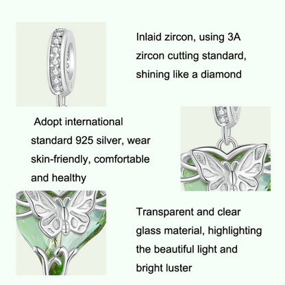 BSC897 S925 Sterling Silver Green Small Flying Butterfly Pendant DIY Bracelet Accessories Butterfly Beads - Jewelry Accessories by PMC Jewellery | Online Shopping South Africa | PMC Jewellery