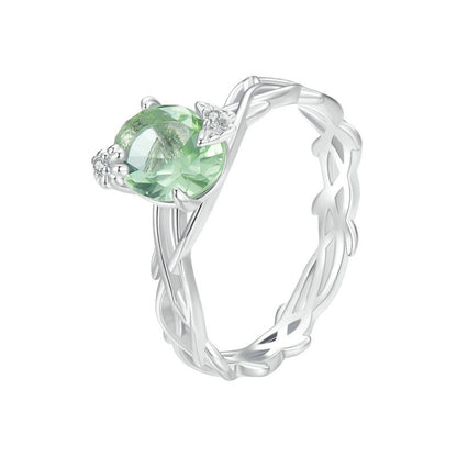 BSR466 925 Sterling Silver Plated Spinel Green Vine Ring, Size: NO.8 - Rings by PMC Jewellery | Online Shopping South Africa | PMC Jewellery