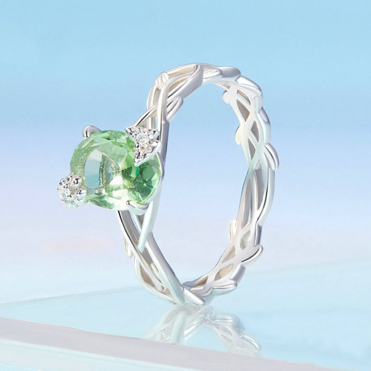 BSR466 925 Sterling Silver Plated Spinel Green Vine Ring, Size: NO.7 - Rings by PMC Jewellery | Online Shopping South Africa | PMC Jewellery