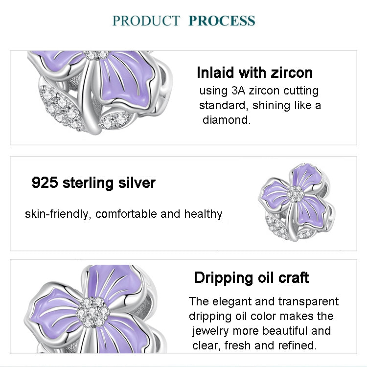 BSC890 925 Sterling Silver Dripping Oil Purple Flower Beads Diy Bracelet Accessories - Jewelry Accessories by PMC Jewellery | Online Shopping South Africa | PMC Jewellery