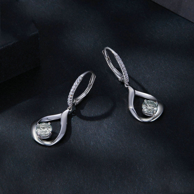 Sterling Silver Plated Rhodium Drop Moissanite Earrings - Stud Earrings & Earrings by PMC Jewellery | Online Shopping South Africa | PMC Jewellery