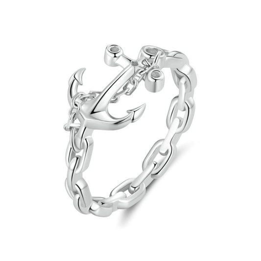 SCR949 Sterling Silver S925 Platinum Plated Anchor Ring For Women(No.7) - Rings by PMC Jewellery | Online Shopping South Africa | PMC Jewellery