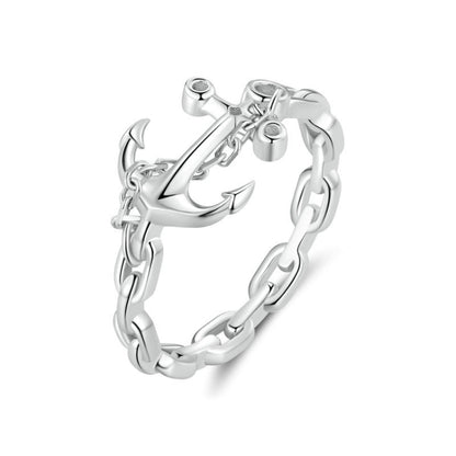 SCR949 Sterling Silver S925 Platinum Plated Anchor Ring For Women(No.8) - Rings by PMC Jewellery | Online Shopping South Africa | PMC Jewellery