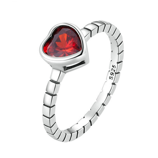 SCR950 Sterling Silver S925 Burgundy Heart Shaped Retro Women Ring(No.7) - Rings by PMC Jewellery | Online Shopping South Africa | PMC Jewellery