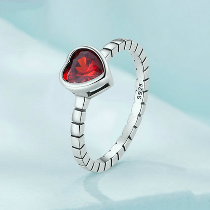 SCR950 Sterling Silver S925 Burgundy Heart Shaped Retro Women Ring(No.6) - Rings by PMC Jewellery | Online Shopping South Africa | PMC Jewellery