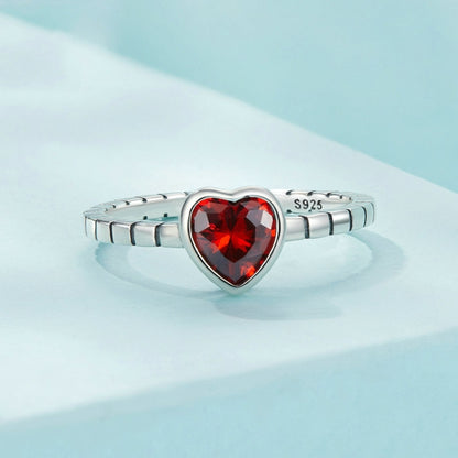 SCR950 Sterling Silver S925 Burgundy Heart Shaped Retro Women Ring(No.7) - Rings by PMC Jewellery | Online Shopping South Africa | PMC Jewellery