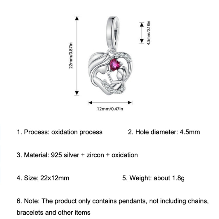 S925 Sterling Silver Mother and Child Hug Love Pendant DIY Bracelet Heart Shaped Accessories - Jewelry Accessories by PMC Jewellery | Online Shopping South Africa | PMC Jewellery