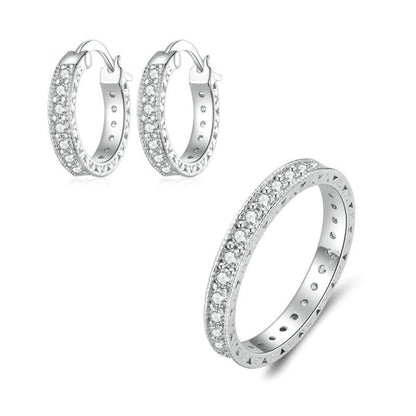 Sterling Silver Fine Sparkle Zirconia Stud Earrings Ring Set(No.7) - Jewelry Sets by PMC Jewellery | Online Shopping South Africa | PMC Jewellery