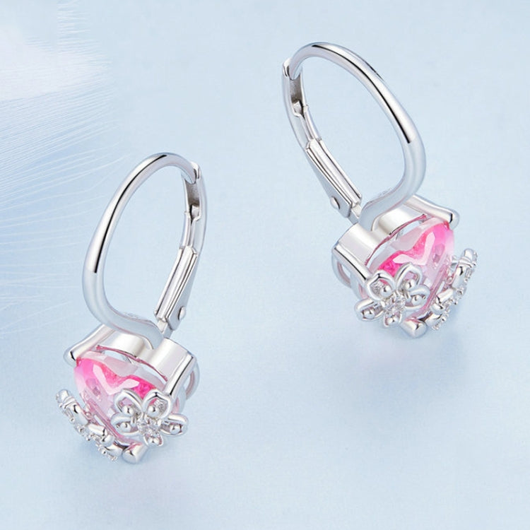 S925 Sterling Silver Pink Heart Cherry Blossom Earrings - Stud Earrings & Earrings by PMC Jewellery | Online Shopping South Africa | PMC Jewellery