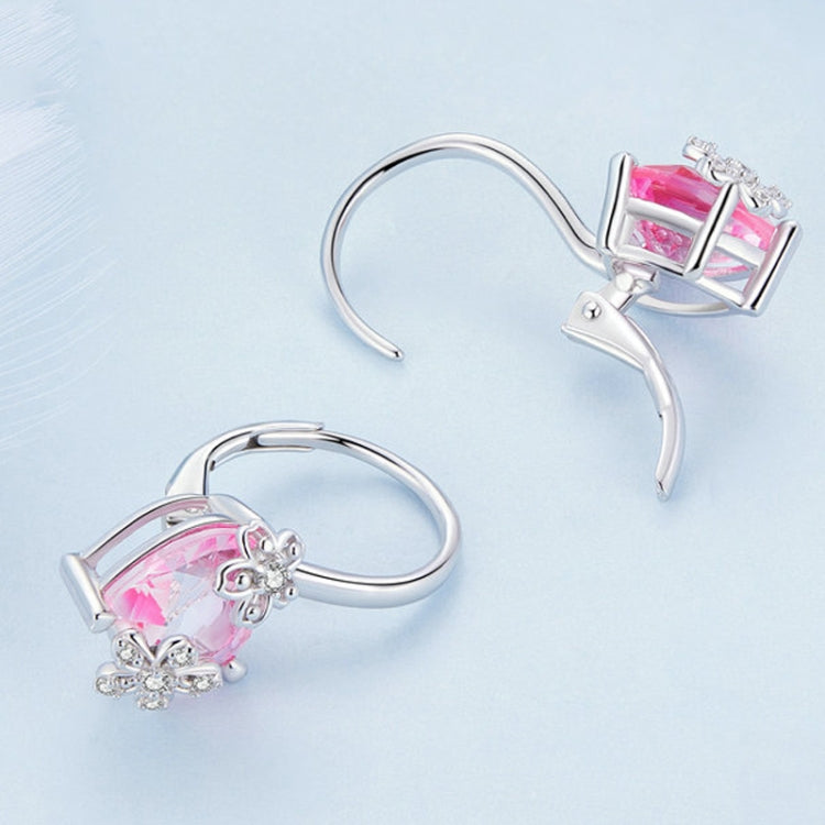 S925 Sterling Silver Pink Heart Cherry Blossom Earrings - Stud Earrings & Earrings by PMC Jewellery | Online Shopping South Africa | PMC Jewellery