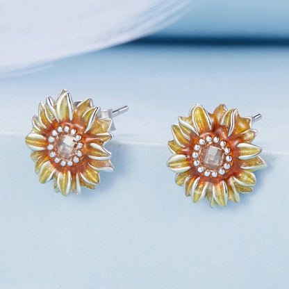 S925 Sterling Silver Plated Yellow Sunflower Stud Earrings - Stud Earrings & Earrings by PMC Jewellery | Online Shopping South Africa | PMC Jewellery