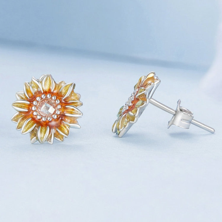 S925 Sterling Silver Plated Yellow Sunflower Stud Earrings - Stud Earrings & Earrings by PMC Jewellery | Online Shopping South Africa | PMC Jewellery