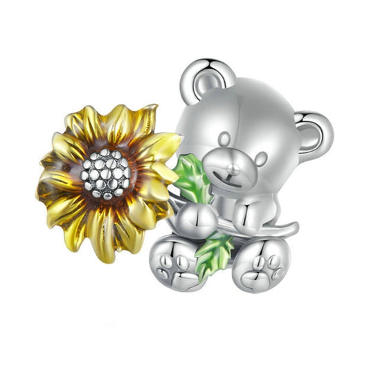 Cute Bear Sunflower DIY Beads S925 Sterling Silver Bracelet Accessories - Jewelry Accessories by PMC Jewellery | Online Shopping South Africa | PMC Jewellery