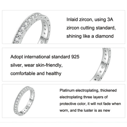 No.8 S925 Sterling Silver Platinum-plated Fine Flash Zircon Single Ring - Rings by PMC Jewellery | Online Shopping South Africa | PMC Jewellery