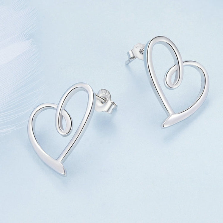 S925 Sterling Silver Plated Platinum Wrap Heart Stud Earrings - Stud Earrings & Earrings by PMC Jewellery | Online Shopping South Africa | PMC Jewellery