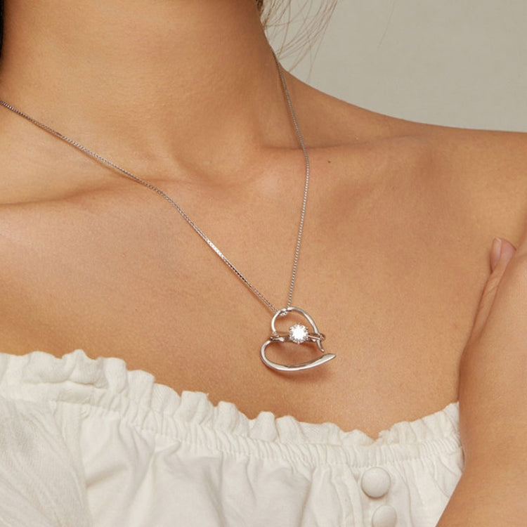 S925 Sterling Silver Platinum Plated Heart Necklace - Necklaces & Pendants by PMC Jewellery | Online Shopping South Africa | PMC Jewellery