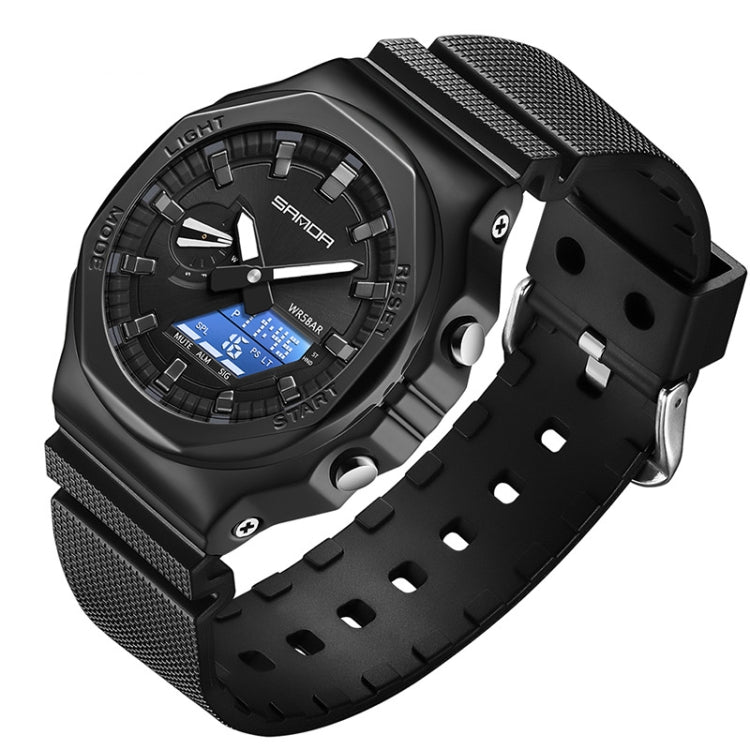 SANDA Octagonal Oak Hand Lamp Waterproof Sports Alarm Clock Men Watch(Black White) - Silicone Strap Watches by SANDA | Online Shopping South Africa | PMC Jewellery