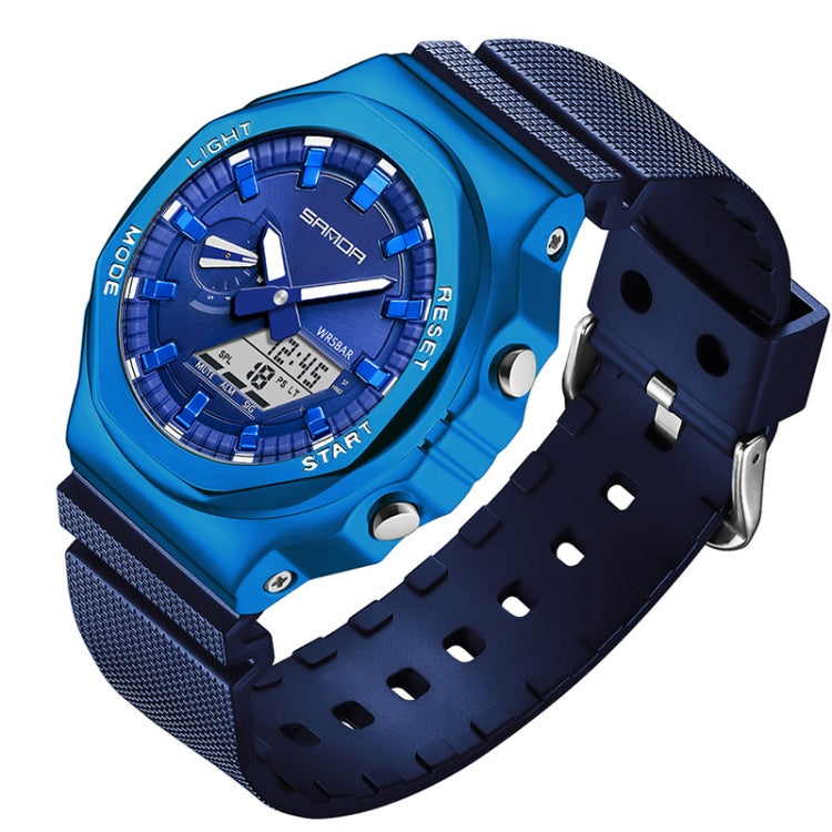 SANDA Octagonal Oak Hand Lamp Waterproof Sports Alarm Clock Men Watch(Sapphire) - Silicone Strap Watches by SANDA | Online Shopping South Africa | PMC Jewellery