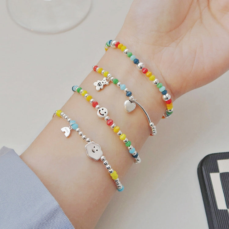 925 Silver Plated Rainbow Smile Beaded Bracelet Ladies Jewelry, Color: Bear Heart - Bracelets by PMC Jewellery | Online Shopping South Africa | PMC Jewellery