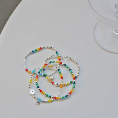 925 Silver Plated Rainbow Smile Beaded Bracelet Ladies Jewelry, Color: Cloud Rainbow - Bracelets by PMC Jewellery | Online Shopping South Africa | PMC Jewellery