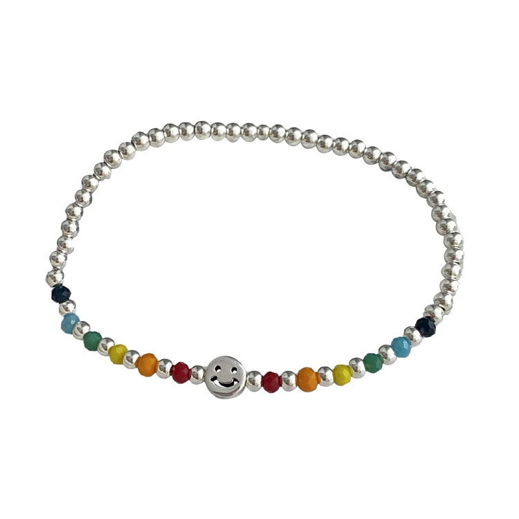 925 Silver Plated Rainbow Smile Beaded Bracelet Ladies Jewelry, Color: Cloud Rainbow - Bracelets by PMC Jewellery | Online Shopping South Africa | PMC Jewellery