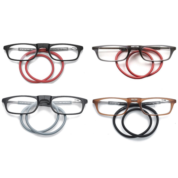 Portable Magnetic Hanging Neck Retractable Reading Glasses +350(Gray Frame Red Legs) - Presbyopic Glasses by PMC Jewellery | Online Shopping South Africa | PMC Jewellery