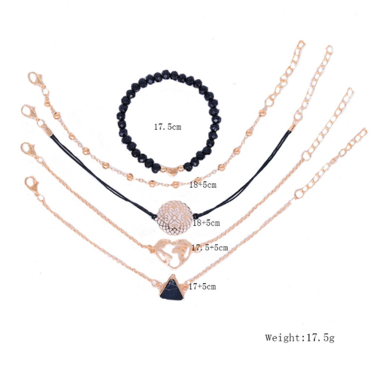 5pcs/set OL Triangular Hollow Map Bracelet Peach Heart Corner Bead Necklace(AB129) - Necklaces & Pendants by PMC Jewellery | Online Shopping South Africa | PMC Jewellery