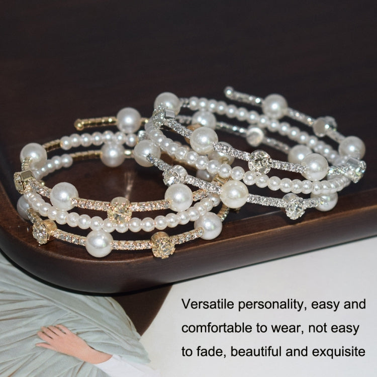 3 Row Silver Simple Rhinestone Pearl Wrapped Arm Bracelet Versatile Bracelet - Bracelets by PMC Jewellery | Online Shopping South Africa | PMC Jewellery
