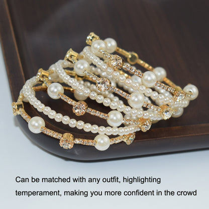 7 Row Silver Simple Rhinestone Pearl Wrapped Arm Bracelet Versatile Bracelet - Bracelets by PMC Jewellery | Online Shopping South Africa | PMC Jewellery