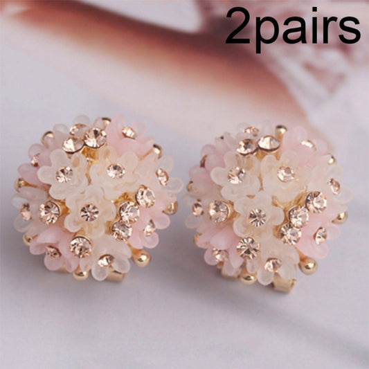 2pairs Domed Flower Stud Earrings Elegant Crystal Earrings(Pink+White) - Stud Earrings & Earrings by PMC Jewellery | Online Shopping South Africa | PMC Jewellery