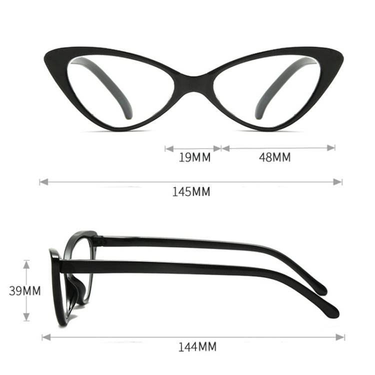 Street Stall Triangular Cat Eye Presbyopic Glasses, Degree: +100(Black) - Presbyopic Glasses by PMC Jewellery | Online Shopping South Africa | PMC Jewellery