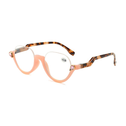 Diamond Studded Cat Eye Presbyopic Glasses Half-frame Fish-filament Glasses Unisex, Degree: +250(Light Pink) - Presbyopic Glasses by PMC Jewellery | Online Shopping South Africa | PMC Jewellery