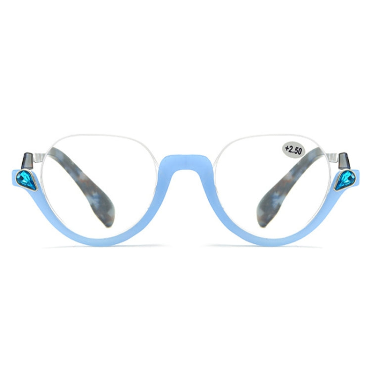 Diamond Studded Cat Eye Presbyopic Glasses Half-frame Fish-filament Glasses Unisex, Degree: +250(Light Blue) - Presbyopic Glasses by PMC Jewellery | Online Shopping South Africa | PMC Jewellery