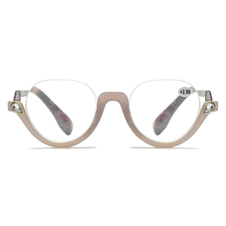 Diamond Studded Cat Eye Presbyopic Glasses Half-frame Fish-filament Glasses Unisex, Degree: +300(Gray Purple) - Presbyopic Glasses by PMC Jewellery | Online Shopping South Africa | PMC Jewellery
