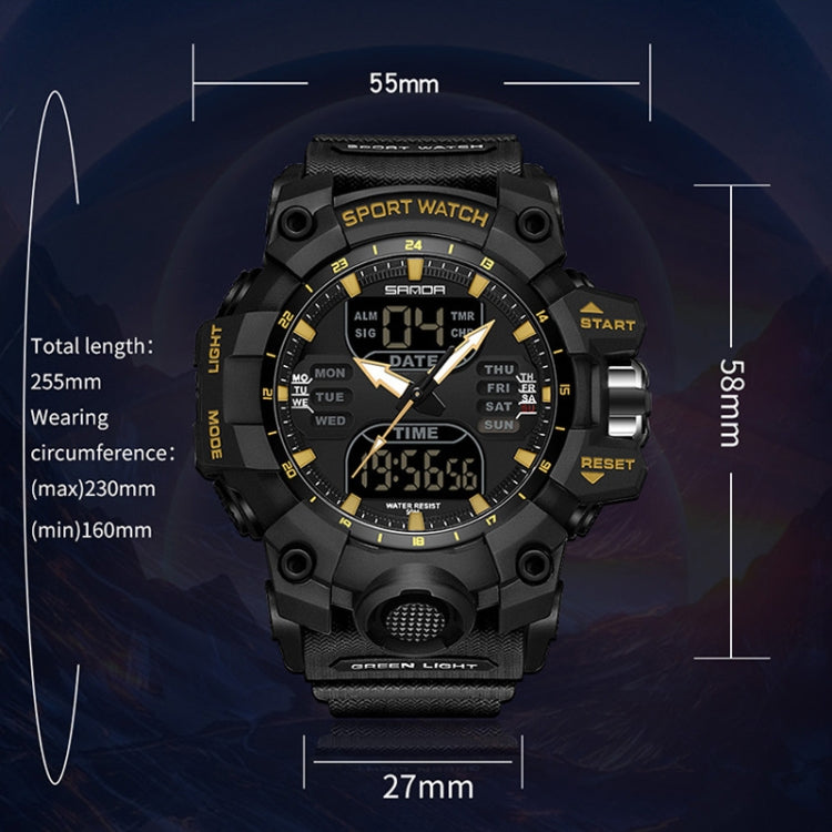 SANDA Green Light Alarm Clock Multifunctional Waterproof Shockproof Transparent Watch(Black Orange) - Silicone Strap Watches by SANDA | Online Shopping South Africa | PMC Jewellery