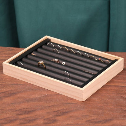 Solid Wooden Velvet Jewelry Display Tray Ring Earring Bracelet Storage And Organization Box, Specification: Medium Black Leather - Jewelry Storages by PMC Jewellery | Online Shopping South Africa | PMC Jewellery