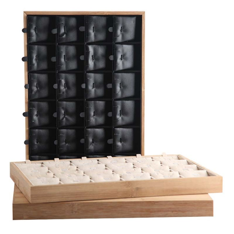 Bamboo Wooden Grid Liner Jewelry Display Tray Necklace Pendant Storage Tray Showcase, Style: 24 Grid Black Leather - Jewelry Storages by PMC Jewellery | Online Shopping South Africa | PMC Jewellery