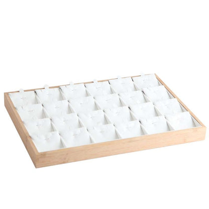 Bamboo Wooden Grid Liner Jewelry Display Tray Necklace Pendant Storage Tray Showcase, Style: 24 Grid White Leather - Jewelry Storages by PMC Jewellery | Online Shopping South Africa | PMC Jewellery