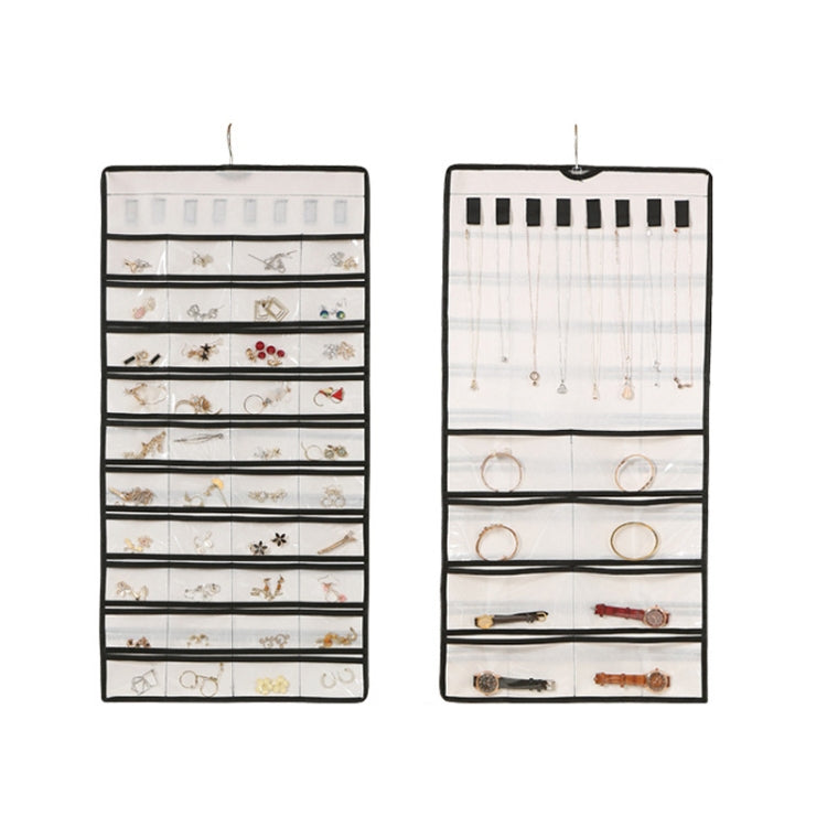 48-grid Jewelry Storage Hanging Bag Mon-woven Double-sided Jewelry Organizer Bag(White) - Jewelry Storages by PMC Jewellery | Online Shopping South Africa | PMC Jewellery