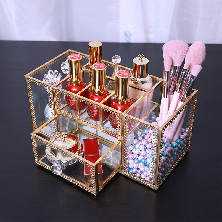 Glass Storage Box Manicure Skin Care Cosmetic Brush Tool Desktop Storage Cosmetic Box(Copper) - Storage Boxes by PMC Jewellery | Online Shopping South Africa | PMC Jewellery