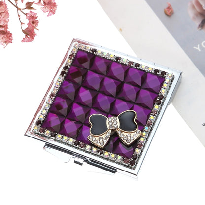 Hand-made Diamond Mini Folding Cosmetic Mirror Portable Mirror Double-side Gem Bow(Purple) - Mirror by PMC Jewellery | Online Shopping South Africa | PMC Jewellery