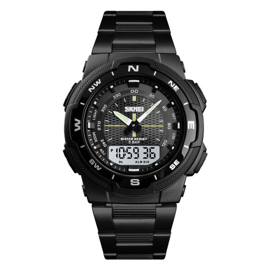 SKMEI 1370 Multifunctional Men Outdoor Sports Noctilucent Waterproof Stainless Steel Digital Wrist Watch (Black White) - Sport Watches by SKMEI | Online Shopping South Africa | PMC Jewellery